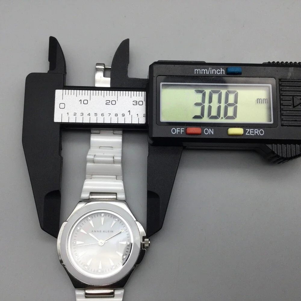 Anne Klein Watch Women 31mm Silver Tone White Cermaic MOP Dial New Battery 5.75
